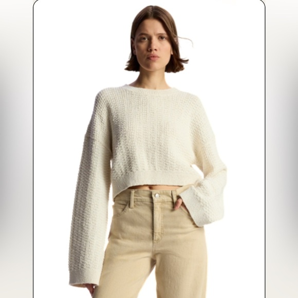 A.L.C Reese Pullover Sweater Medium Cream Beige Textured Neutral Wide Sleeve - Picture 12 of 12